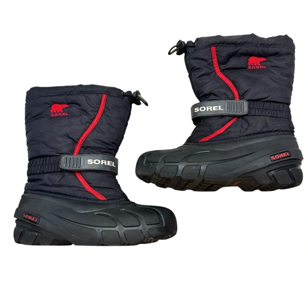 Sorel Kids' Flurry Weather Resistant Snow Boots With Liners Size 5 Red and Black